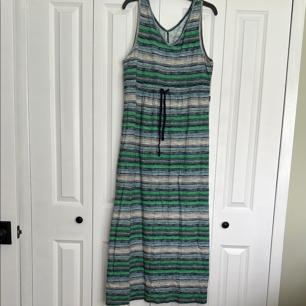 Eddie Bauer Green and Navy Sleeveless Maxi Dress NWT L